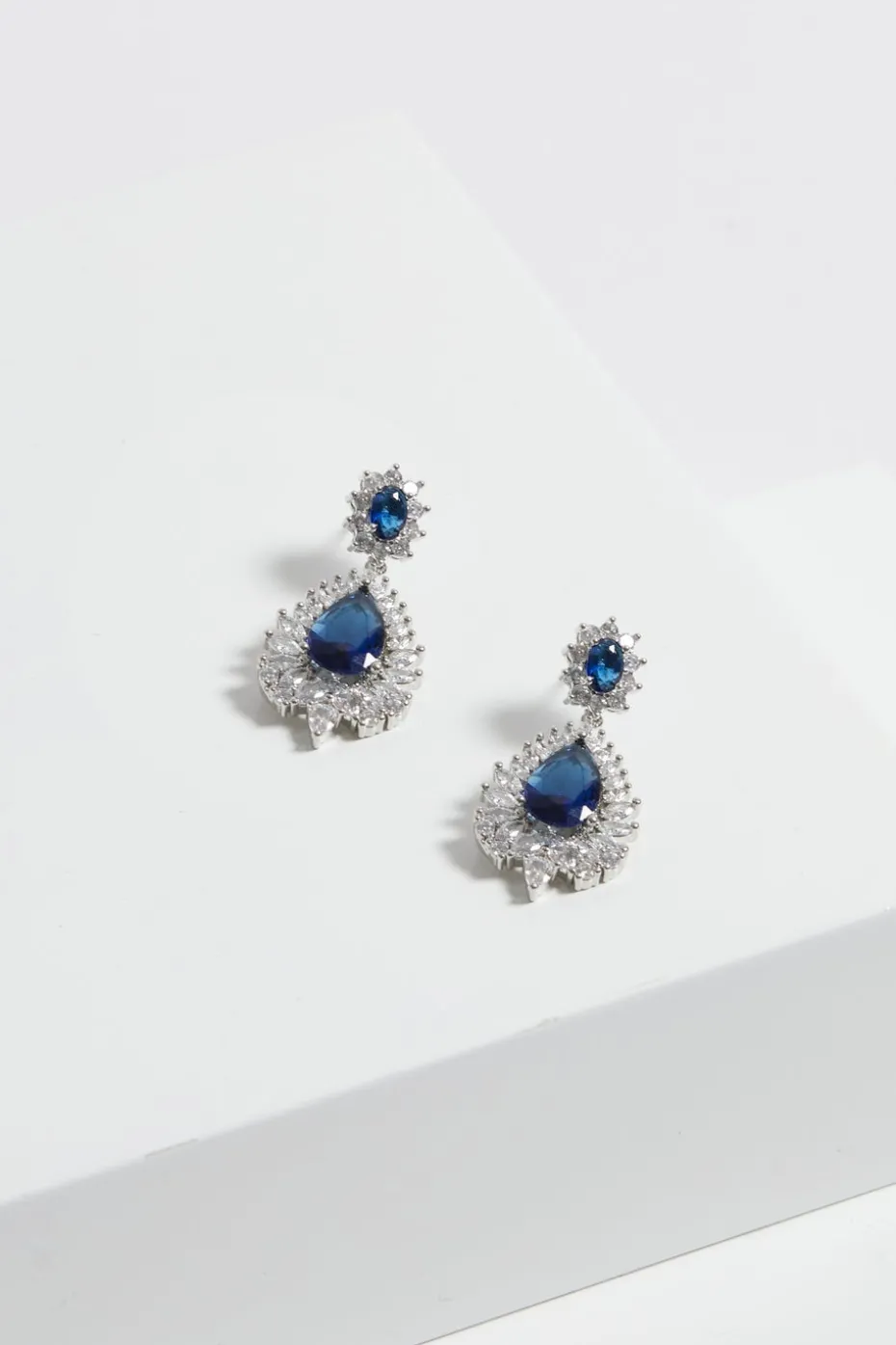 Jon Richard Silver Rhodium Plated Cubic Zirconia & Sapphire Statement Earrings