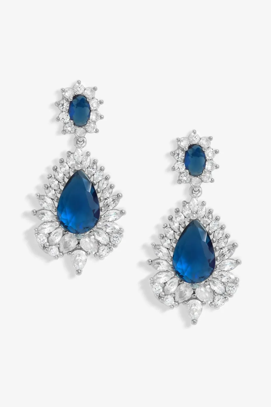 Jon Richard Silver Rhodium Plated Cubic Zirconia & Sapphire Statement Earrings