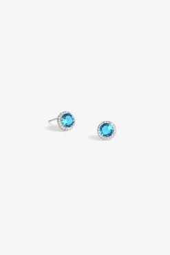 Jon Richard Silver Rhodium Plated & Aqua Stud Earrings