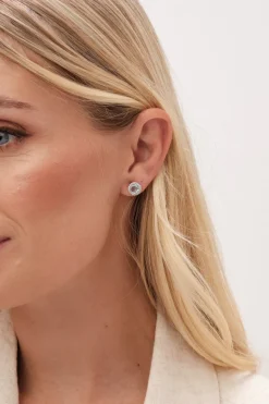 Jon Richard Silver Rhodium Plated & Aqua Stud Earrings