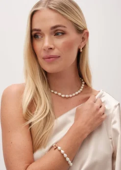 Jon Richard Silver Semi Precious Pearl & Gold Bead Bracelet