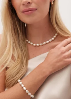 Jon Richard Silver Semi Precious Pearl & Gold Bead Bracelet