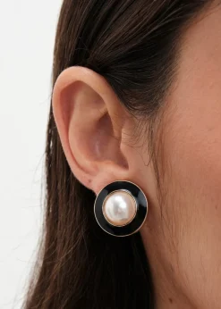 Jon Richard Vintage Inspired Gold Plated Pearl And Enamel Clip Earrings