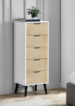Julian Bowen Alba 5 Drawer Narrow Chest in White and Oak (120.5 x 45 x 40cm)