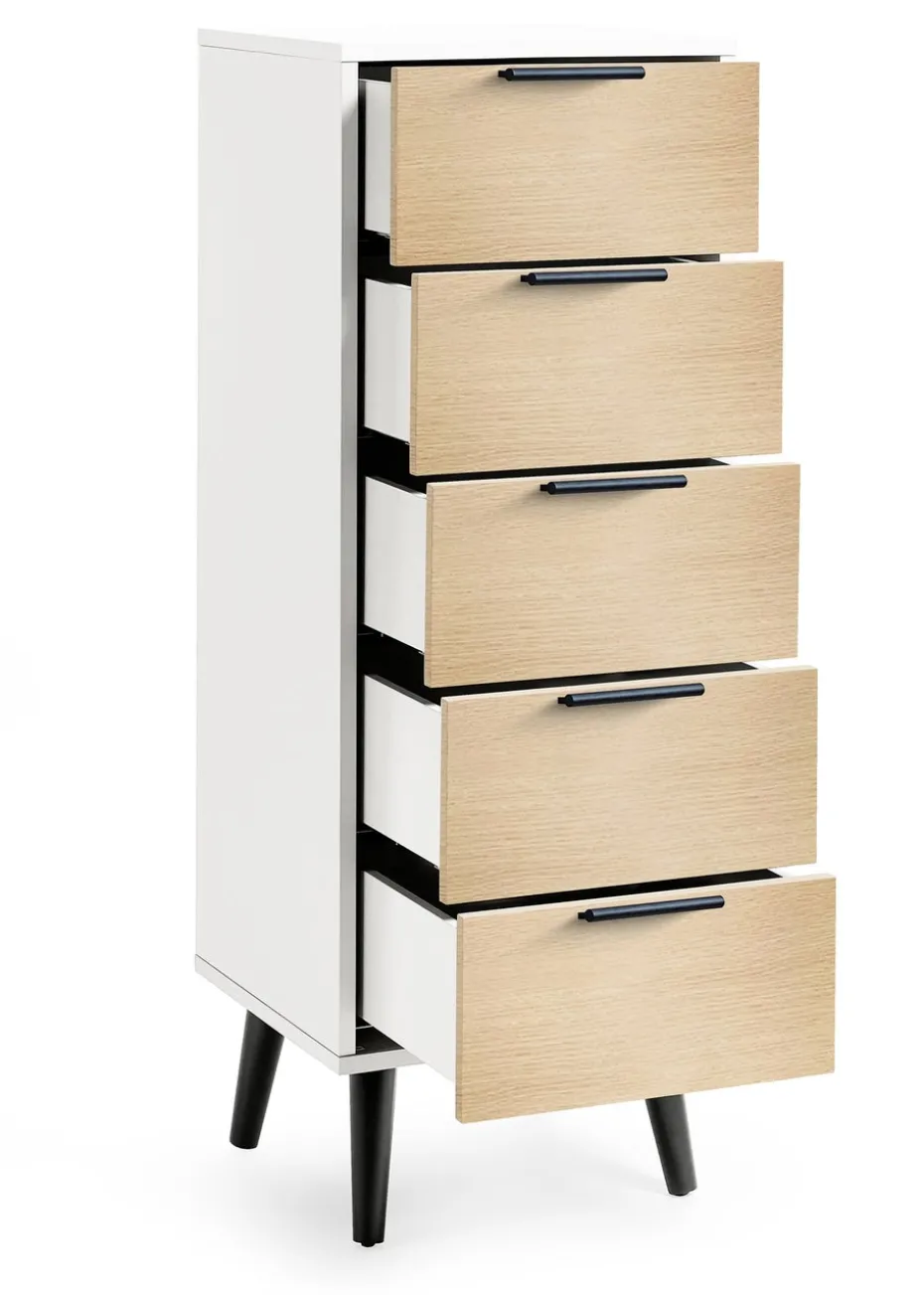 Julian Bowen Alba 5 Drawer Narrow Chest in White and Oak (120.5 x 45 x 40cm)