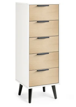 Julian Bowen Alba 5 Drawer Narrow Chest in White and Oak (120.5 x 45 x 40cm)