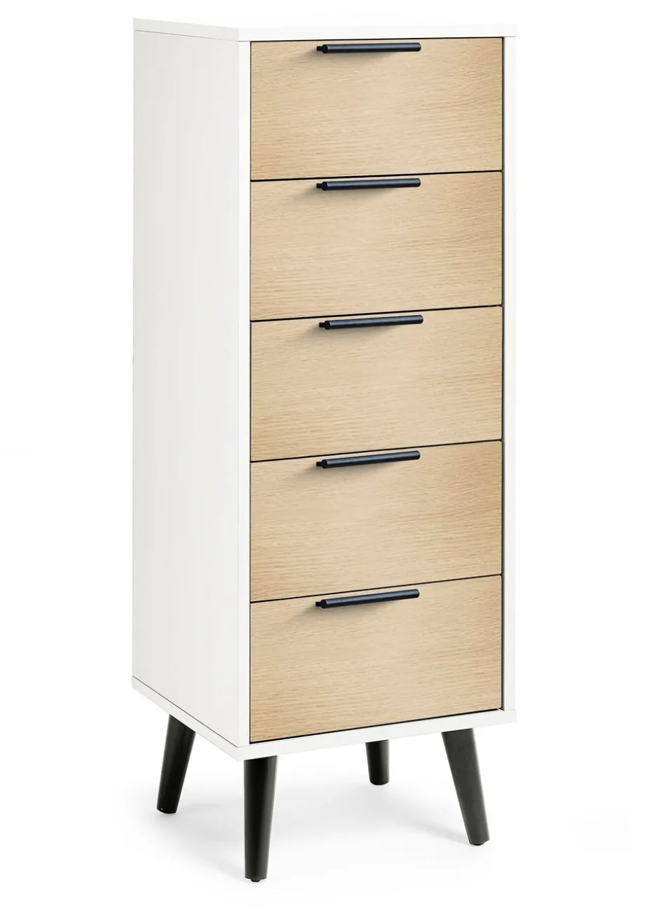 Julian Bowen Alba 5 Drawer Narrow Chest in White and Oak (120.5 x 45 x 40cm)