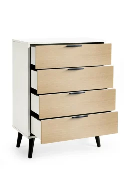 Julian Bowen Alba 4 Drawer Wide Chest in White and Oak (100.5 x 78 x 40cm)