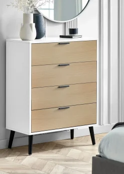 Julian Bowen Alba 4 Drawer Wide Chest in White and Oak (100.5 x 78 x 40cm)