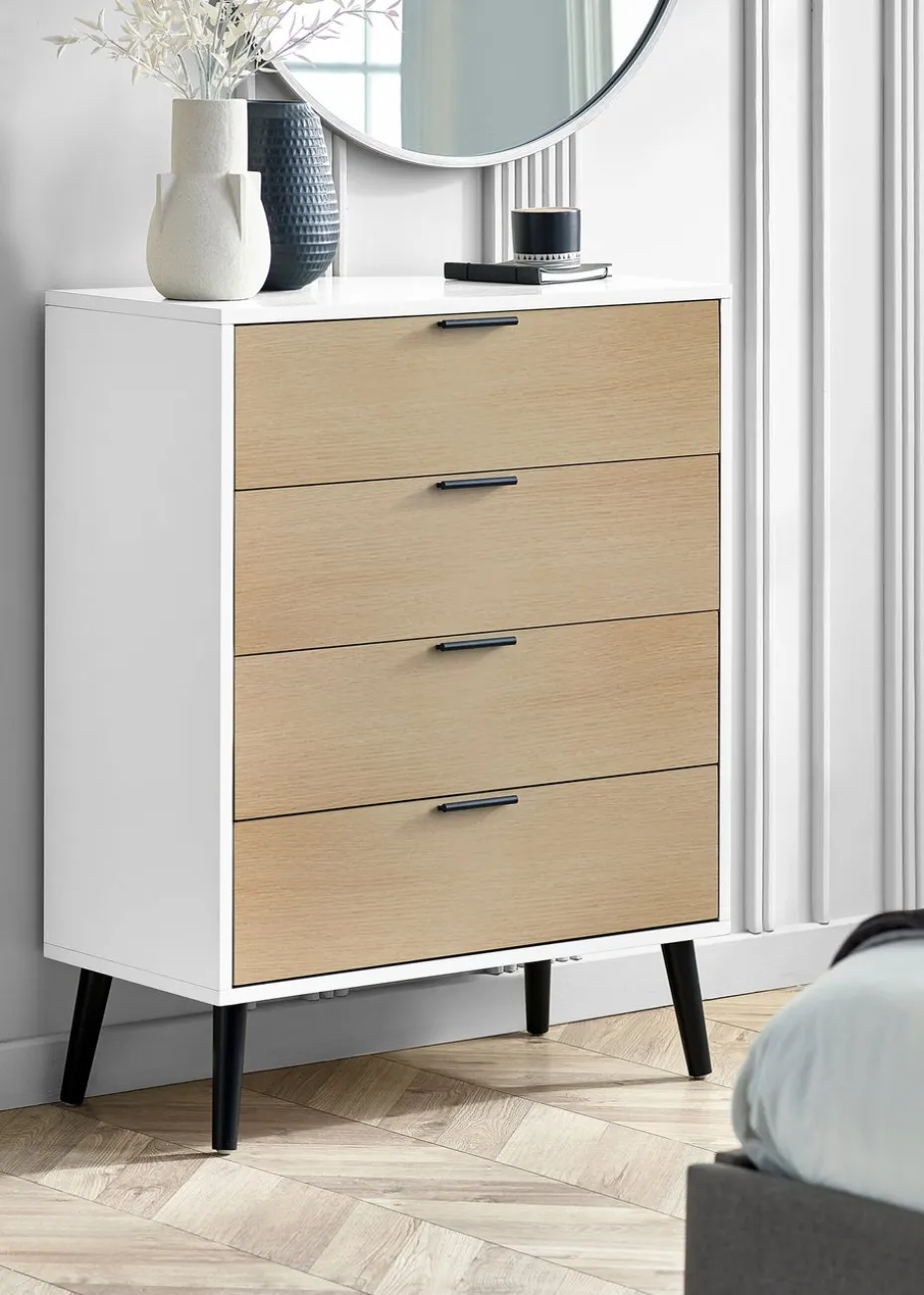 Julian Bowen Alba 4 Drawer Wide Chest in White and Oak (100.5 x 78 x 40cm)