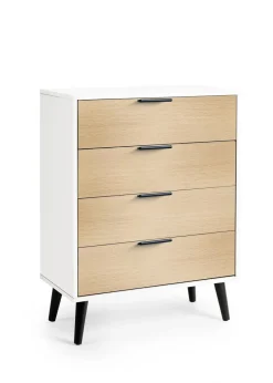 Julian Bowen Alba 4 Drawer Wide Chest in White and Oak (100.5 x 78 x 40cm)