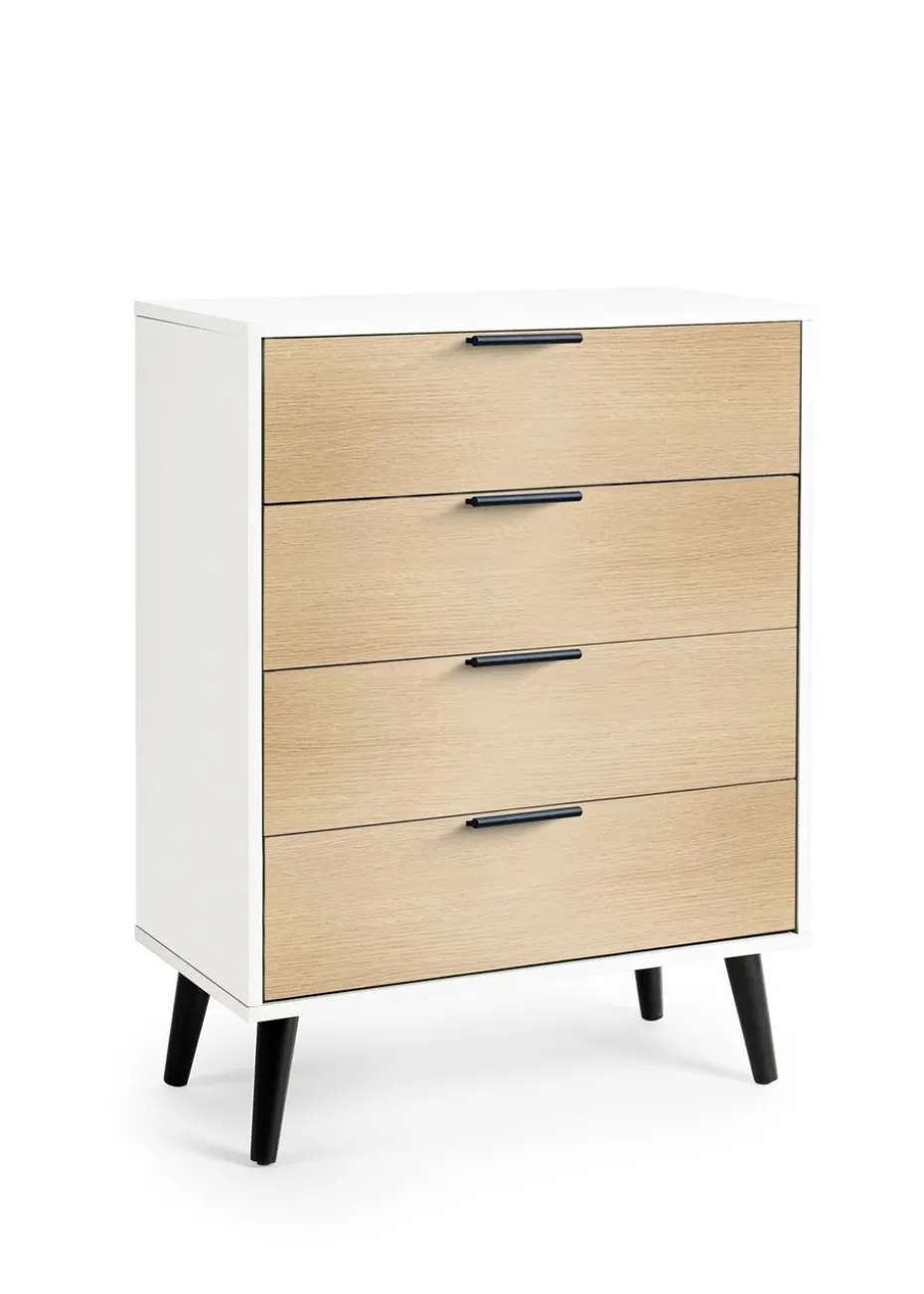 Julian Bowen Alba 4 Drawer Wide Chest in White and Oak (100.5 x 78 x 40cm)