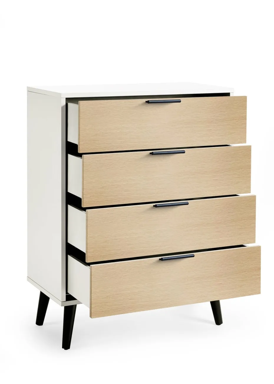 Julian Bowen Alba 4 Drawer Wide Chest in White and Oak (100.5 x 78 x 40cm)