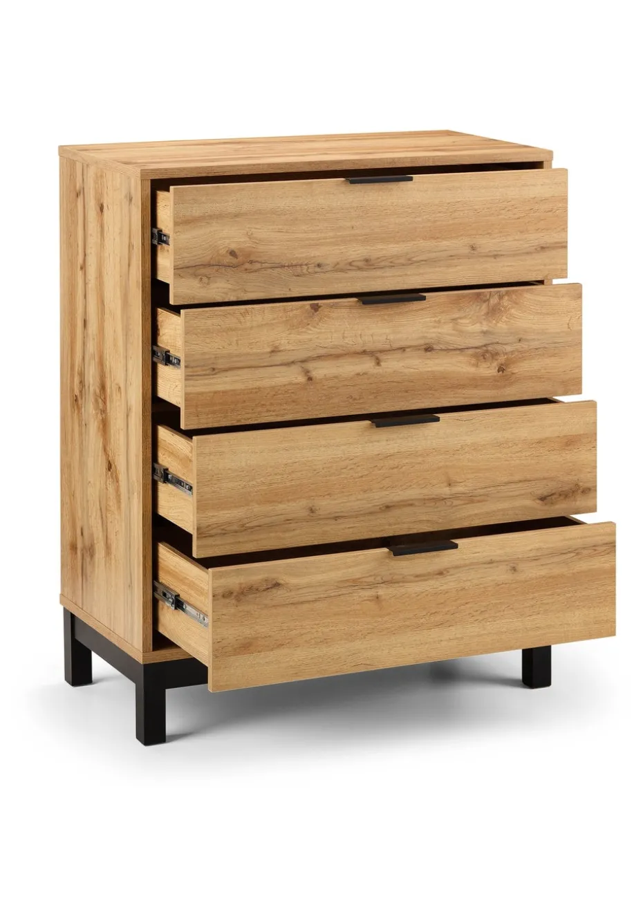Julian Bowen Bali 4 Drawer Chest in Light Oak (97 x 80 x 40cm)