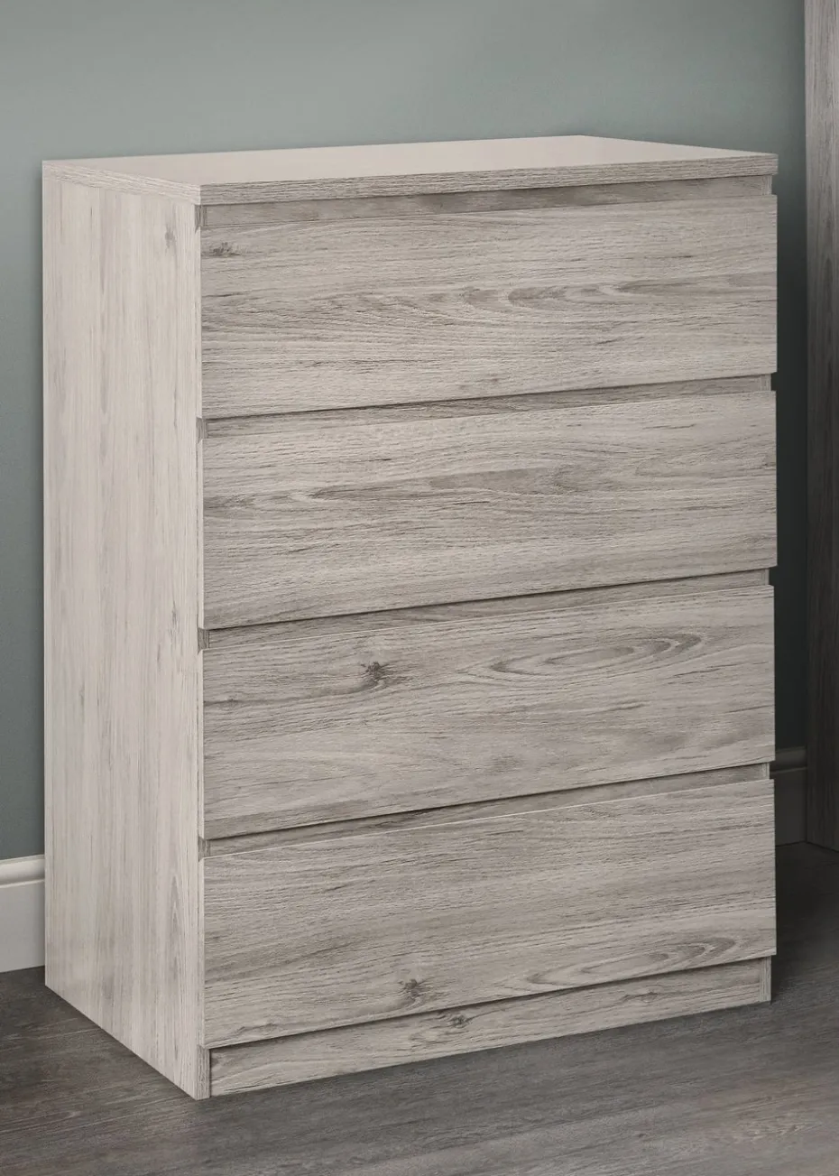 Julian Bowen Jupiter 4 Drawer Chest in Grey Oak (111 x 82 x 50cm)