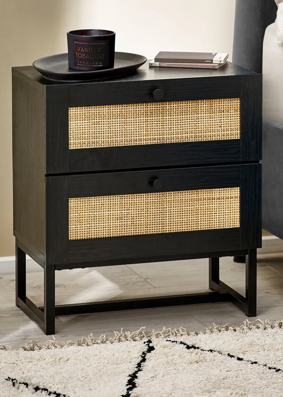 Julian Bowen Padstow 2 Drawer Bedside in Black (55 x 50 x 30cm)