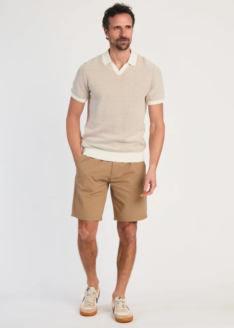 Kensington Eastside Ecru Cotton Short Sleeve V-Neck Polo Shirt