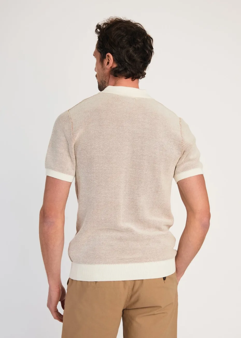 Kensington Eastside Ecru Cotton Short Sleeve V-Neck Polo Shirt