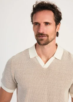 Kensington Eastside Ecru Cotton Short Sleeve V-Neck Polo Shirt