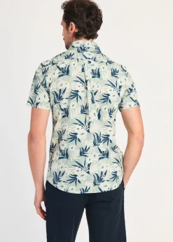 Kensington Eastside Green Cotton Printed Poplin Short Sleeve Shirt