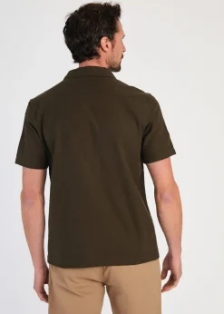 Kensington Eastside Khaki Cotton Textured Short Sleeve Shirt