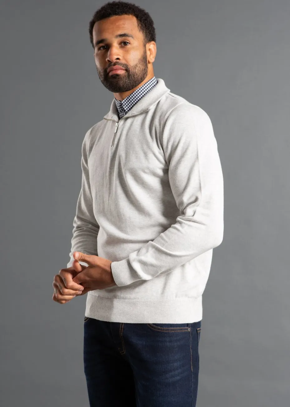 Kensington Eastside Light Grey Mock Checked Shirt 1/4 Zip Jumper