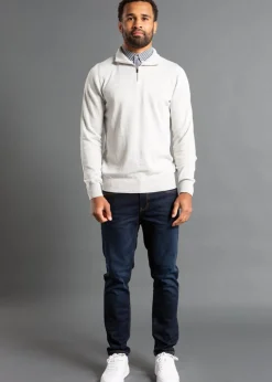 Kensington Eastside Light Grey Mock Checked Shirt 1/4 Zip Jumper