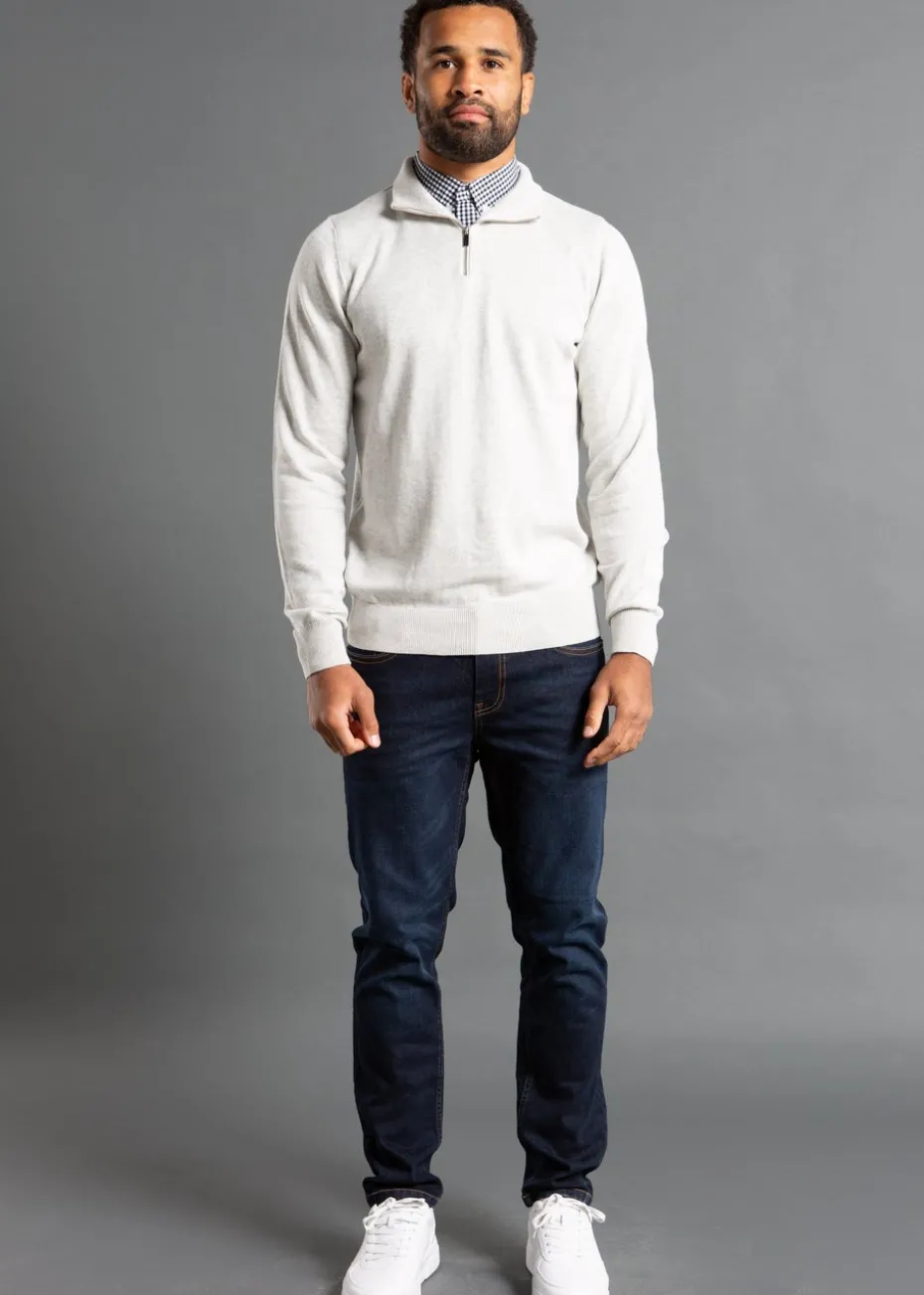 Kensington Eastside Light Grey Mock Checked Shirt 1/4 Zip Jumper