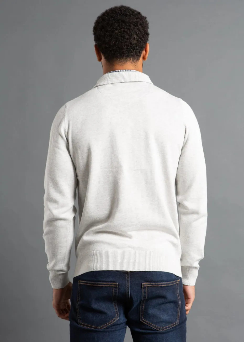 Kensington Eastside Light Grey Mock Checked Shirt 1/4 Zip Jumper