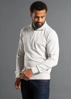 Kensington Eastside Light Grey Mock Checked Shirt 1/4 Zip Jumper