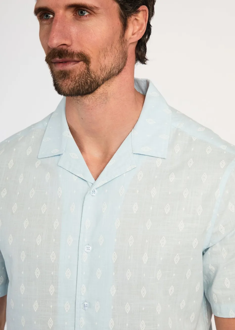 Kensington Eastside Light Blue Cotton Printed Short Sleeve Shirt