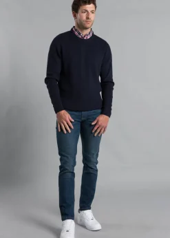 Kensington Eastside Navy Mock Checked Shirt Crew Neck Jumper