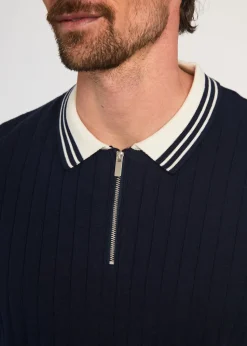 Kensington Eastside Navy Cotton Short Sleeve 1/4 Zip Polo Shirt