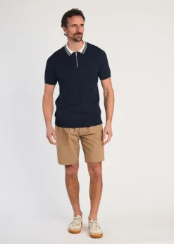 Kensington Eastside Navy Cotton Short Sleeve 1/4 Zip Polo Shirt