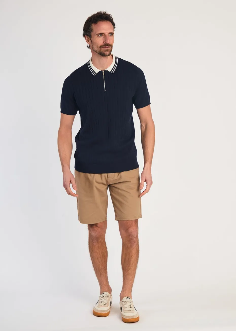 Kensington Eastside Navy Cotton Short Sleeve 1/4 Zip Polo Shirt
