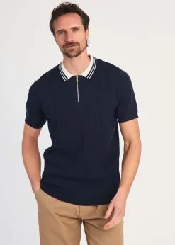 Kensington Eastside Navy Cotton Short Sleeve 1/4 Zip Polo Shirt