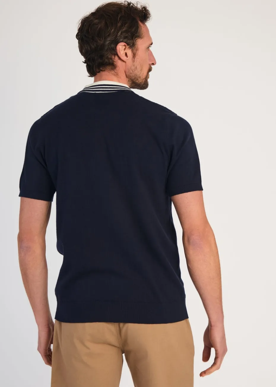 Kensington Eastside Navy Cotton Short Sleeve 1/4 Zip Polo Shirt