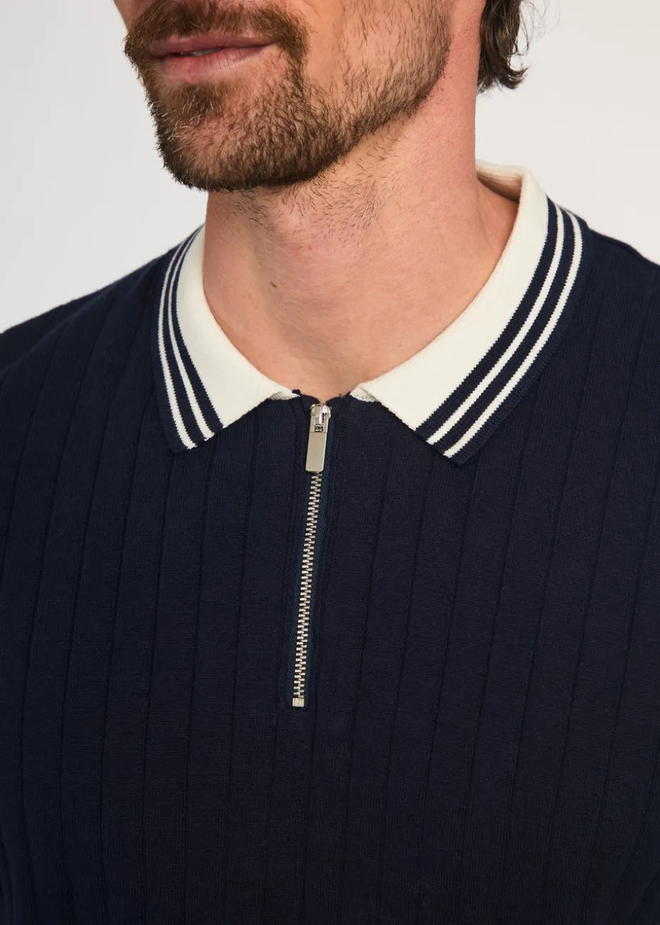 Kensington Eastside Navy Cotton Short Sleeve 1/4 Zip Polo Shirt