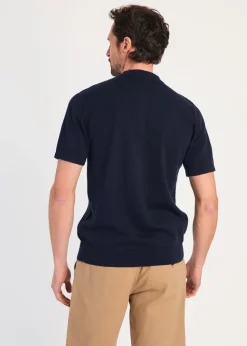 Kensington Eastside Navy Cotton Short Sleeve Zip Neck Polo Shirt