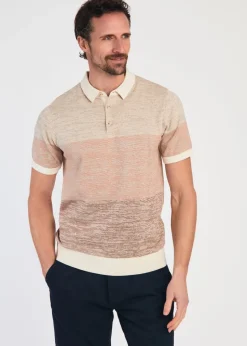 Kensington Eastside Tan Cotton Colour Block Button-Up Polo Shirt
