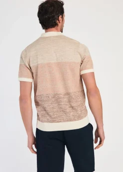 Kensington Eastside Tan Cotton Colour Block Button-Up Polo Shirt