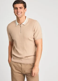 Kensington Eastside Taupe Cotton Short Sleeve 1/4 Zip Polo Shirt