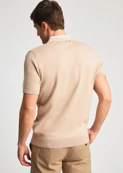 Kensington Eastside Taupe Cotton Short Sleeve 1/4 Zip Polo Shirt