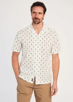 Kensington Eastside White Cotton Printed Short Sleeve Shirt