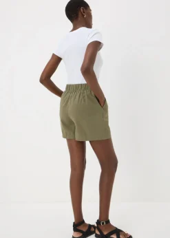 Khaki Cotton Paper Bag Shorts