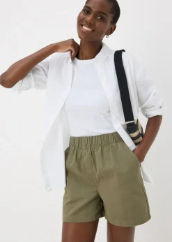 Khaki Cotton Paper Bag Shorts