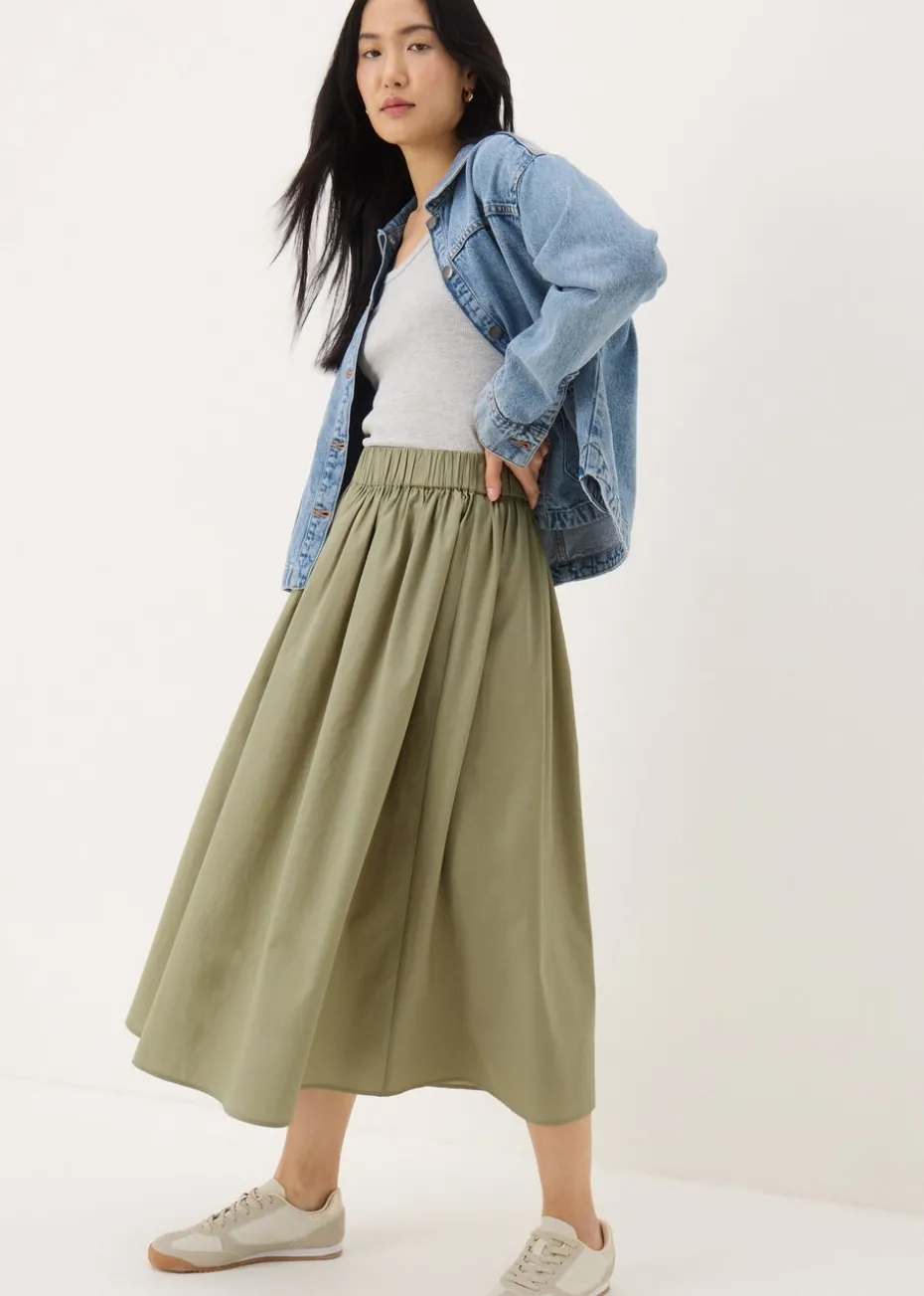 Khaki Midi Poplin Skirt