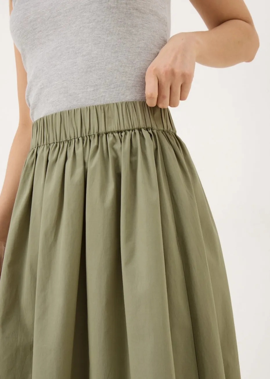 Khaki Midi Poplin Skirt