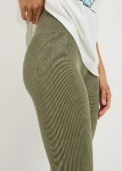 Khaki Washed Ribbed Seamless Leggings