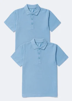 Kids 2 Pack Light Blue School Polo Shirts (3-16yrs)